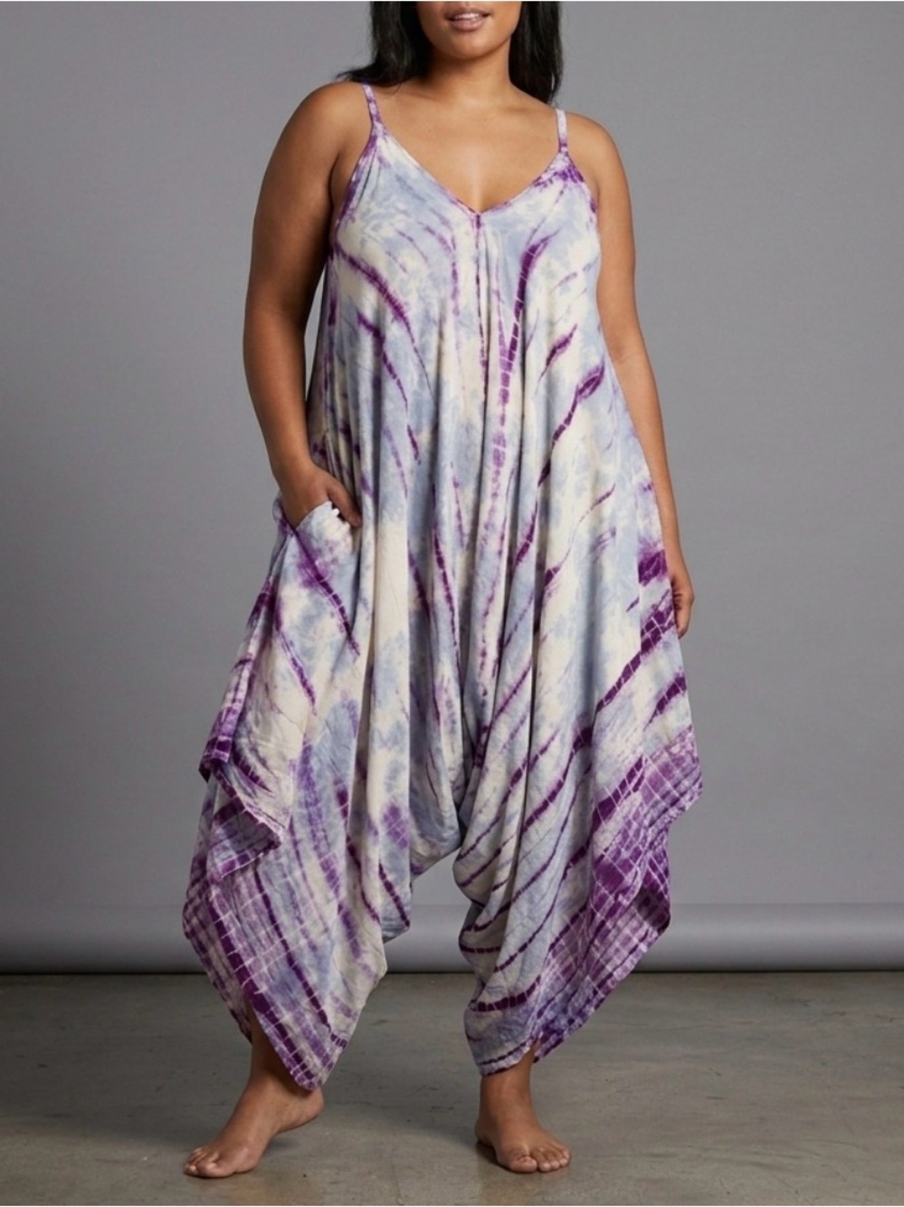 Nostalgia Tie Dye Harem Jumpsuit Large Purple Parachute Romper Baggy Boho